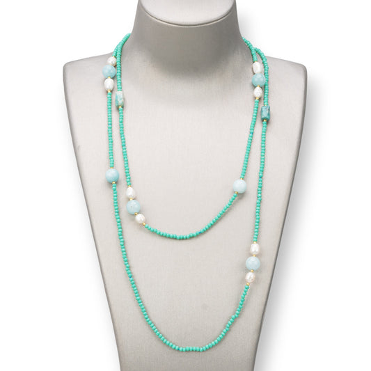 Bijoux Necklace Charlestone Of 10mm Hard Stones, Pearls And Crystals 3mm 160cm Jade Water