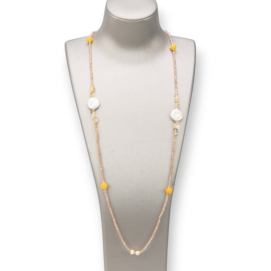 Collana Bijoux Charlestone Di Pietre Dure 8mm, Perle E Cristalli 160cm Giallo