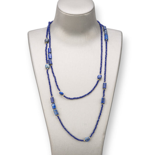 Collana Bijoux Charlestone Di Pietre Dure E Cristalli 160cm Blu