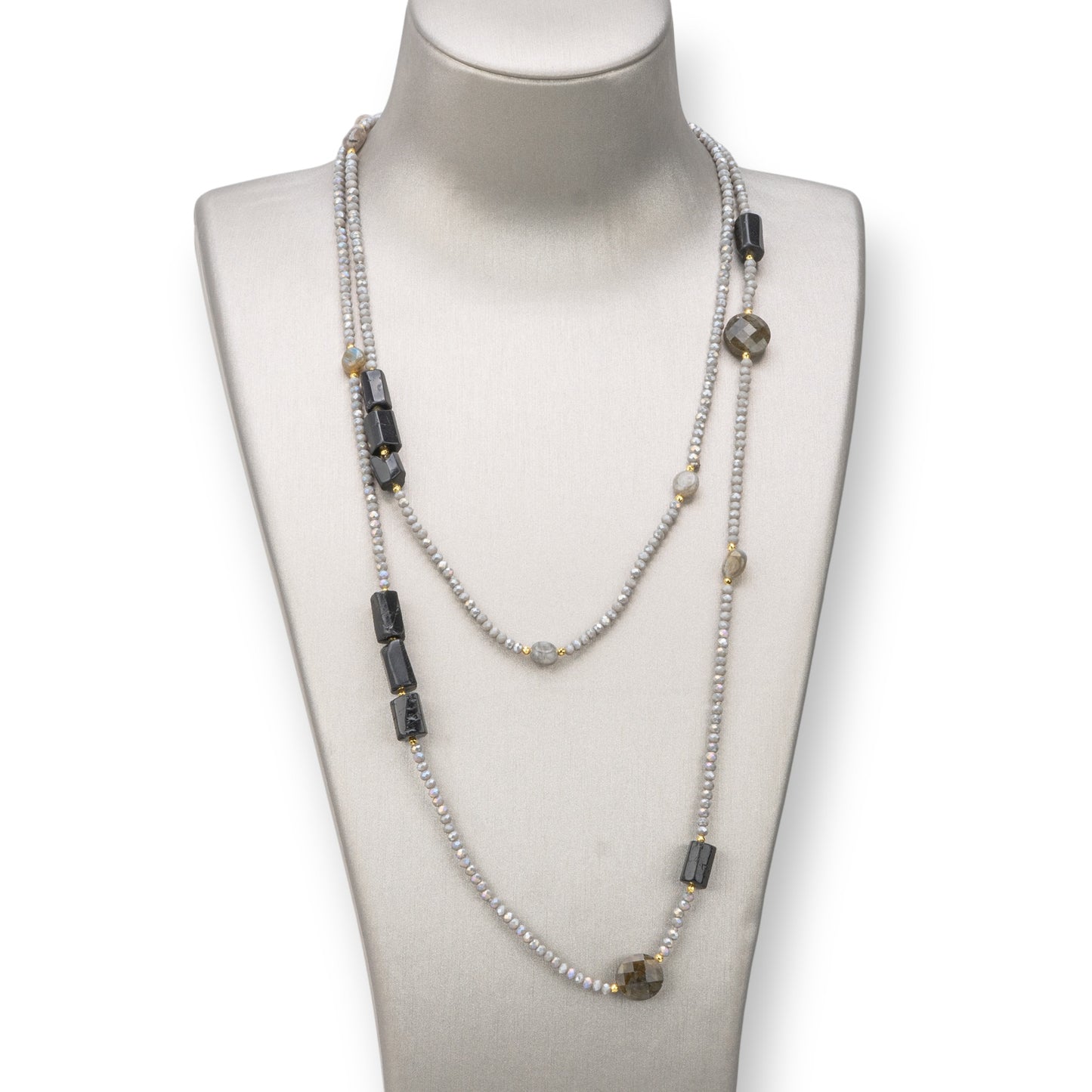 Collana Bijoux Charlestone Di Pietre Dure E Cristalli 160cm Grigio