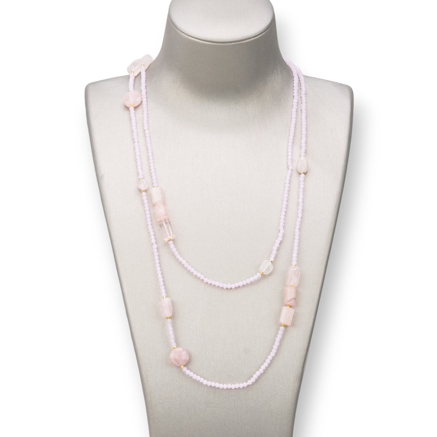 Collana Bijoux Charlestone Di Pietre Dure E Cristalli 160cm Rosa