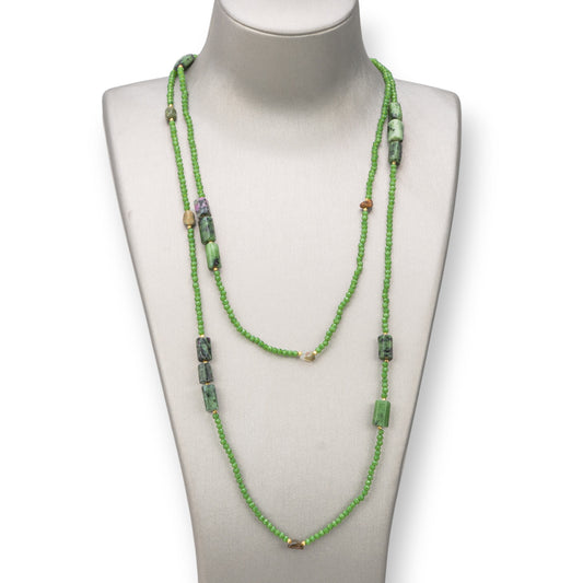 Collana Bijoux Charlestone Di Pietre Dure E Cristalli 160cm Zoisite