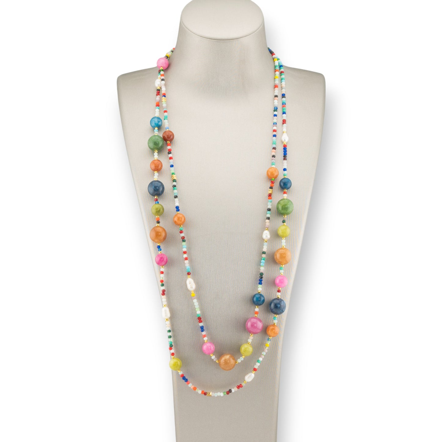 Bijoux Charlestone Necklace Of Hard Stones River Pearls And Crystals 160cm Multicolor