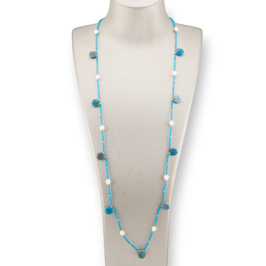 Bijoux Charleston Necklace of Semi-precious Stones, River Pearls and Apatite Crystals 90cm