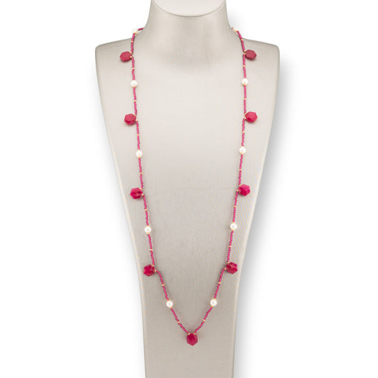 Bijoux Charleston Necklace of Semi-precious Stones, River Pearls and Crystals 90cm Jade Ruby