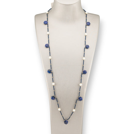 Charlestone Bijoux Necklace Of Hard Stones River Pearls And Crystals 90cm Lapis Lazuli