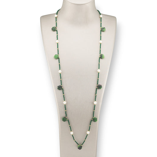 Bijoux Charleston Necklace Of Semi-precious Stones, River Pearls And Crystals 90cm Rubizoisite