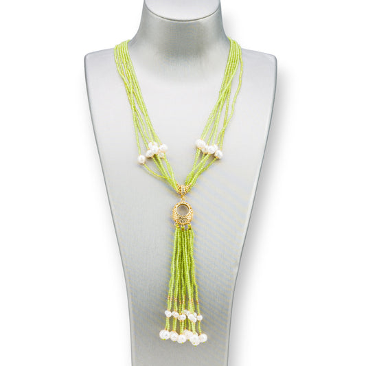 Bijoux Necklace With Hard Stones, River Pearls And Zircons 84cm Acid Green