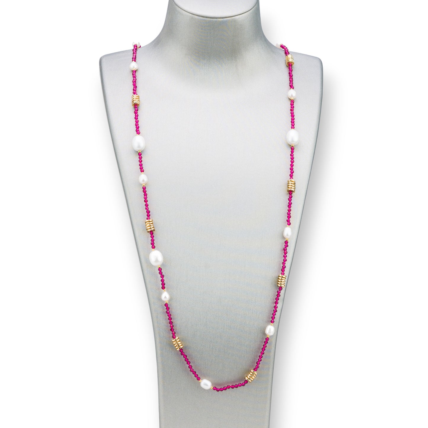 Collana Bijoux Con Zirconi Perle E Ematite 90cm Ruby