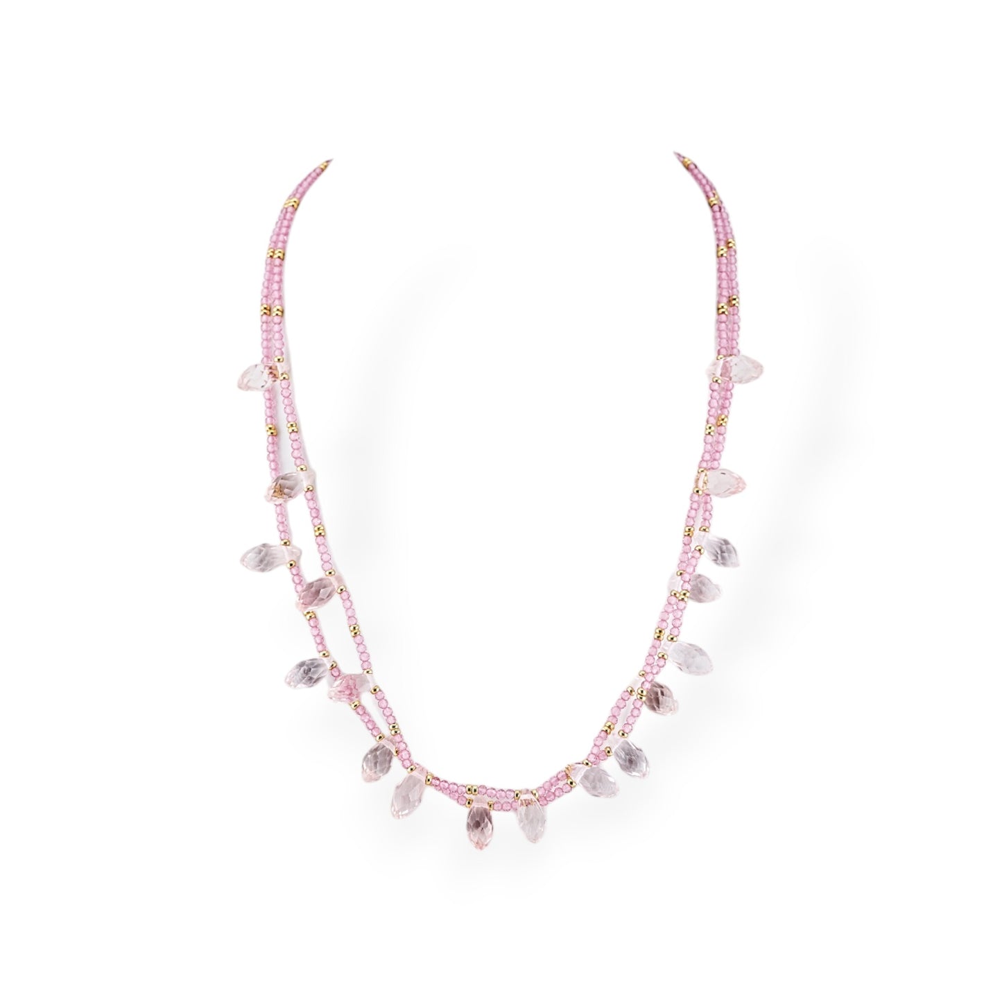 Collana Bijoux Di Cristalli CZ Con Elementi Di Bronzo 2pz Crystal Pink