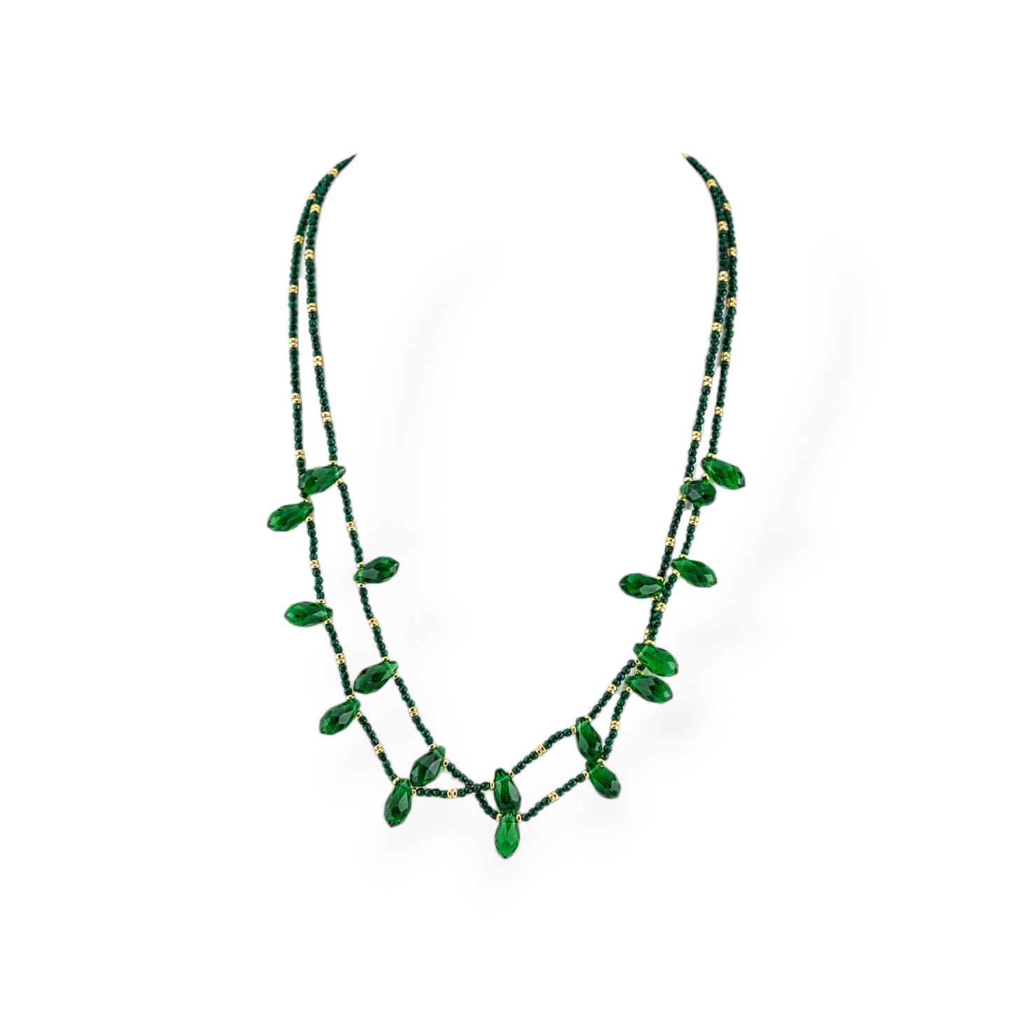 Collana Bijoux Di Cristalli CZ Con Elementi Di Bronzo 2pz Dark Green