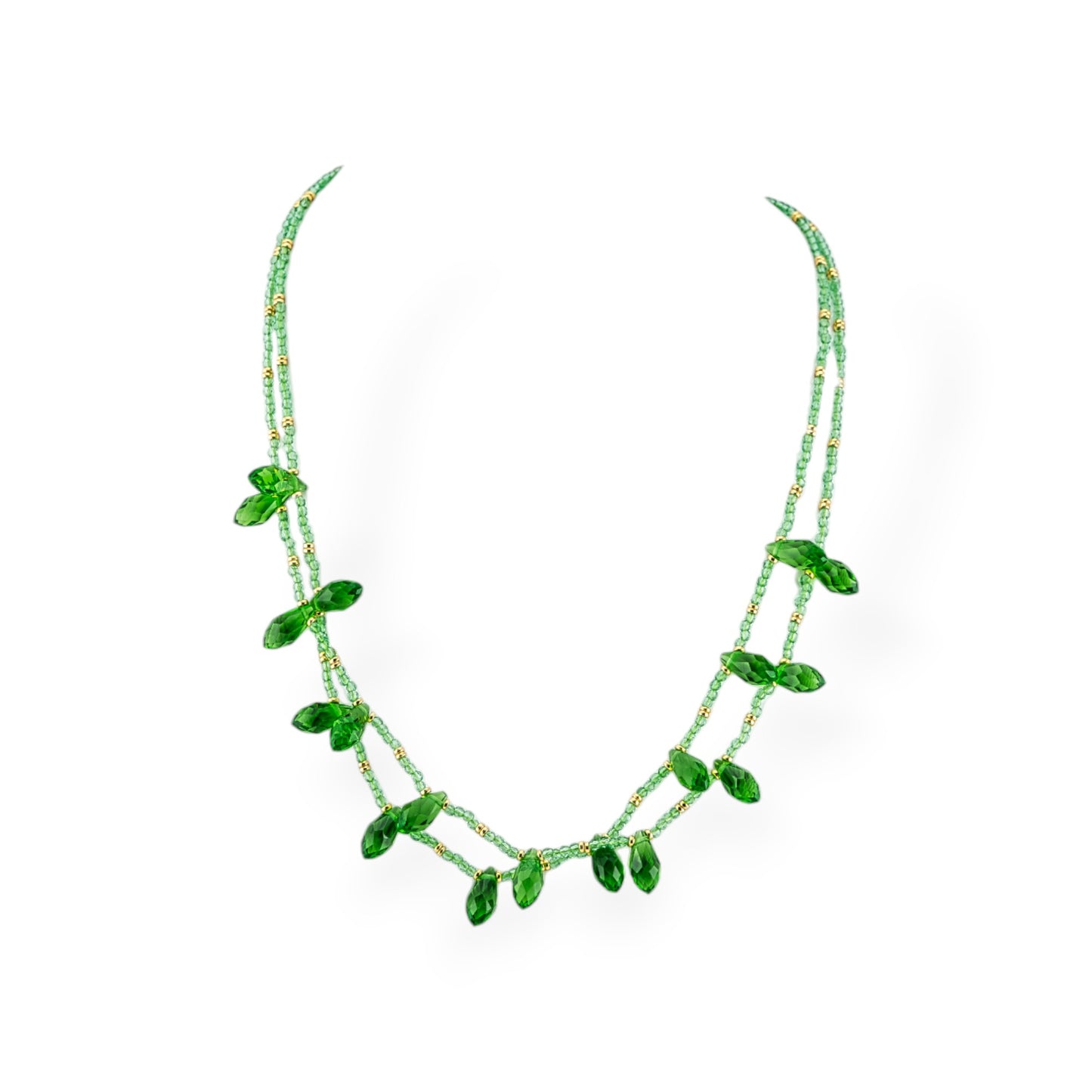 CZ Crystals Jewelry Necklace With Bronze Elements 2pcs Green