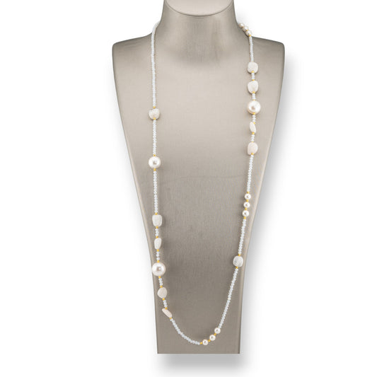 CZ Crystal Bijoux Necklace With Mallorca Pearls Hard Stones And Hematite 90cm White