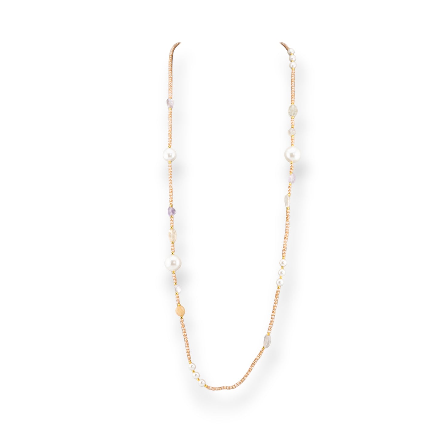 CZ Crystal Bijoux Necklace With Mallorca Pearls Hard Stones And Hematite 90cm Champagne