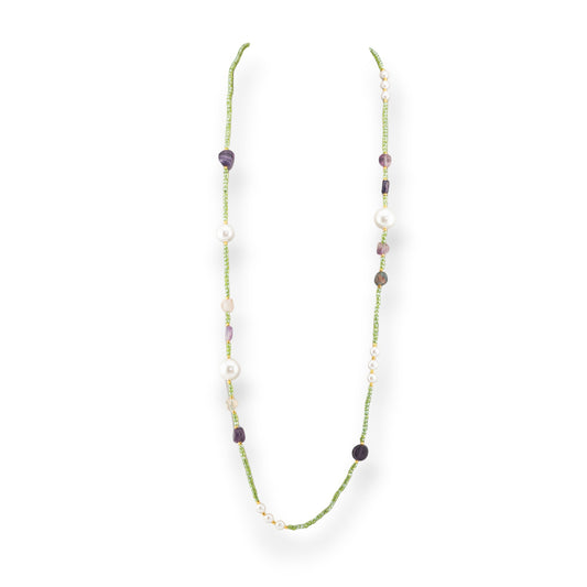 CZ Crystal Bijoux Necklace With Mallorca Pearls Hard Stones And Hematite 90cm Fluorite