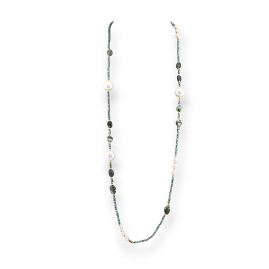 CZ Crystal Bijoux Necklace With Mallorca Pearls Hard Stones And Hematite 90cm Prenite