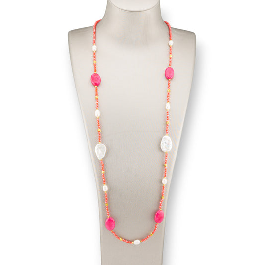 CZ Crystals Bijoux Necklace With Hard Stones And Baroque Pearls With Hematite 90cm Criso