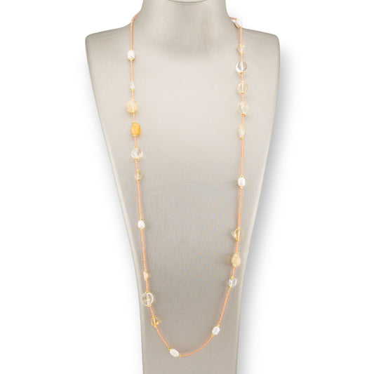 CZ Crystal Bijoux Necklace With Hard Stones, River Pearls And Hematite 90cm Citrine