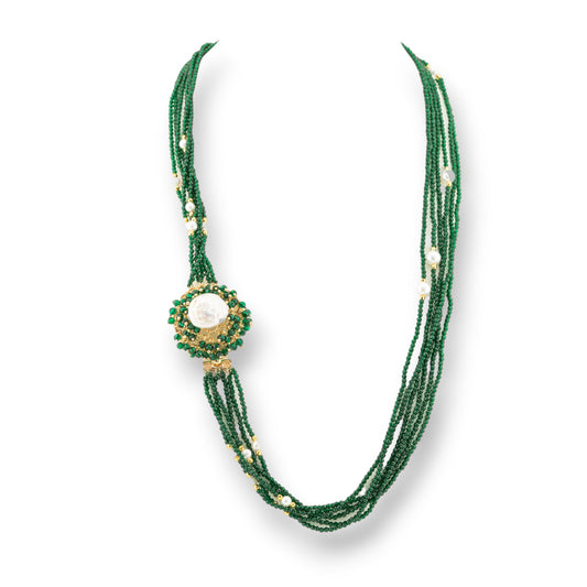 Multi-strand CZ Crystal Bijoux Necklace with River and Majorca Pearls and Hematite 60cm Green