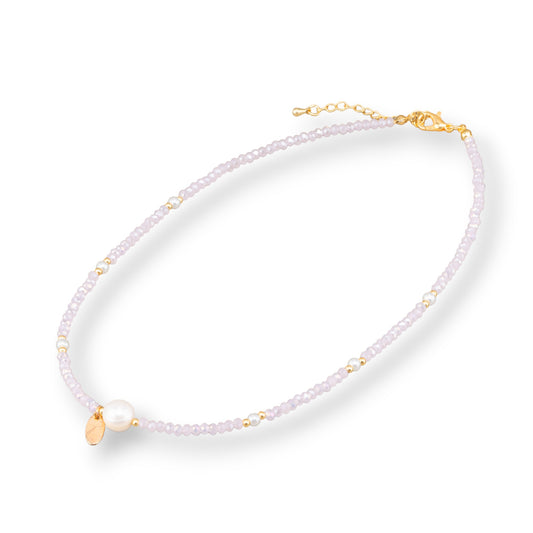 Collana Girocollo Fashion Con Cristalli Perle Di Fiume E Chiusura Di Ottone 40cm+6cm 2pz Rosa