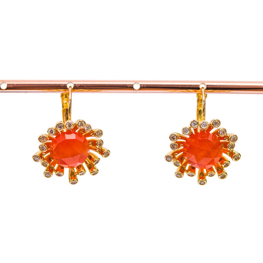 Bronze Closed Earring with Zirconia and Cat's Eye 22x29mm Gold Orange