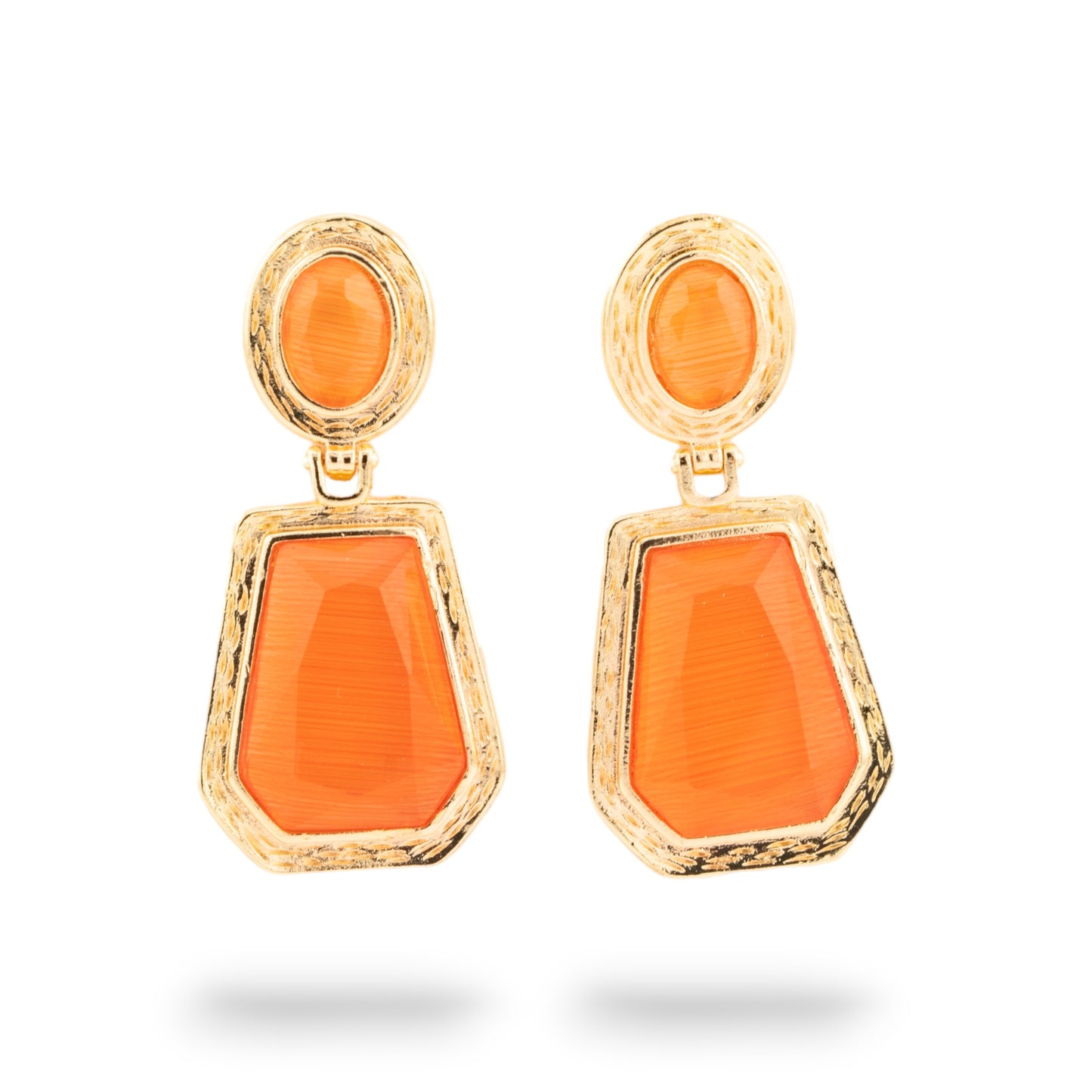 Bronze Earring with Orange Gold CZ Crystal Cabochon