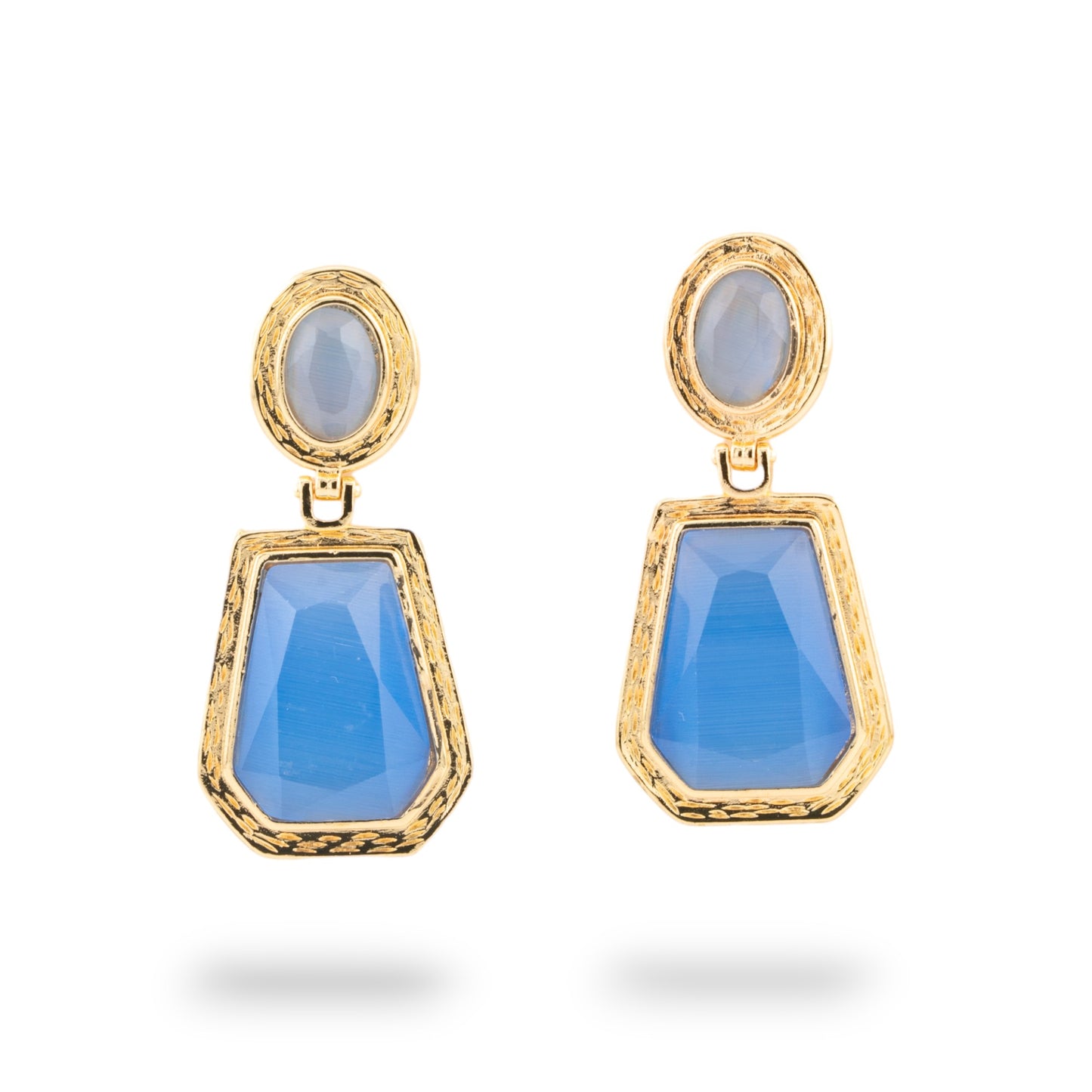 Bronze Earring with Blue Gold CZ Crystal Cabochon