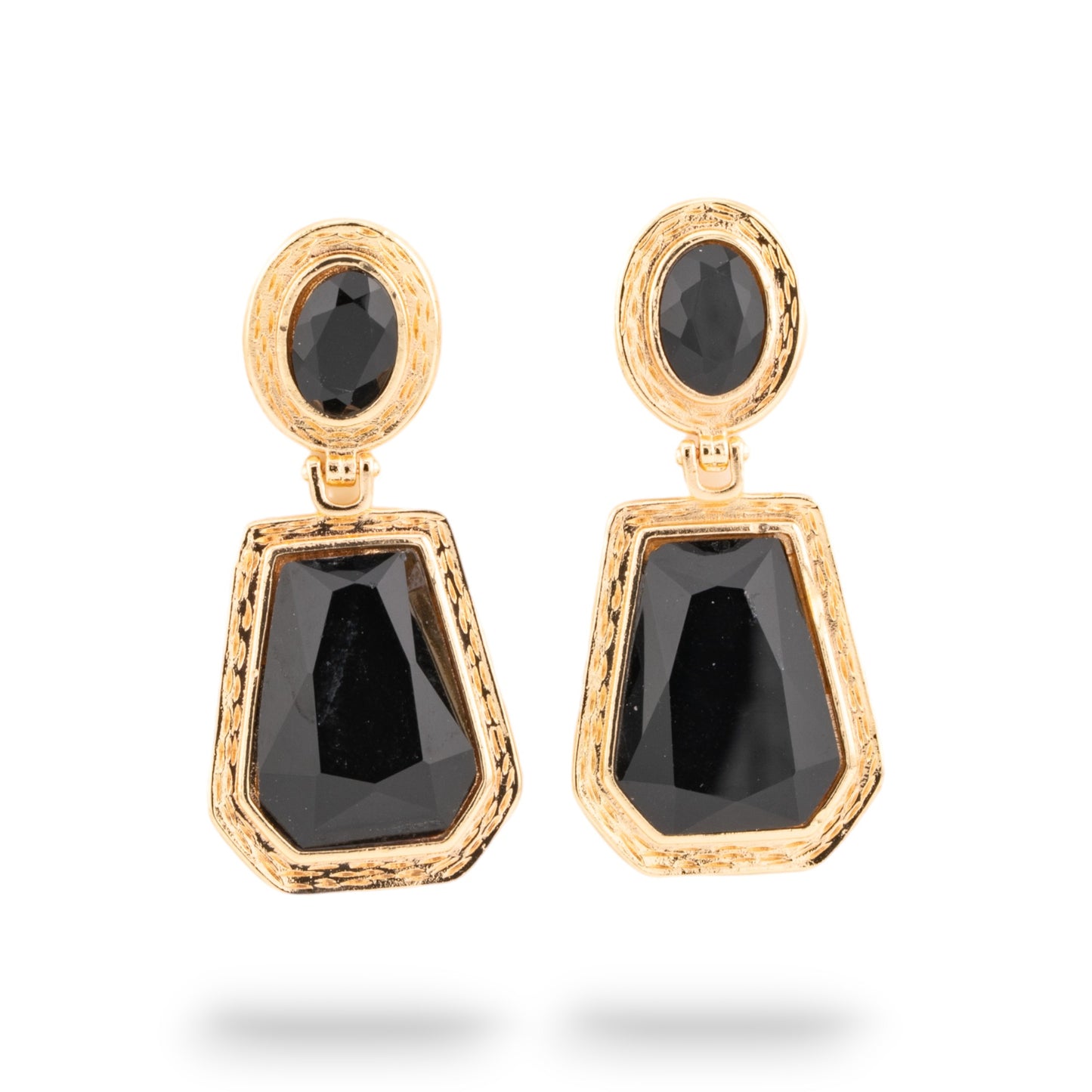 Bronze CZ Crystal Cabochon Earrings Black Gold