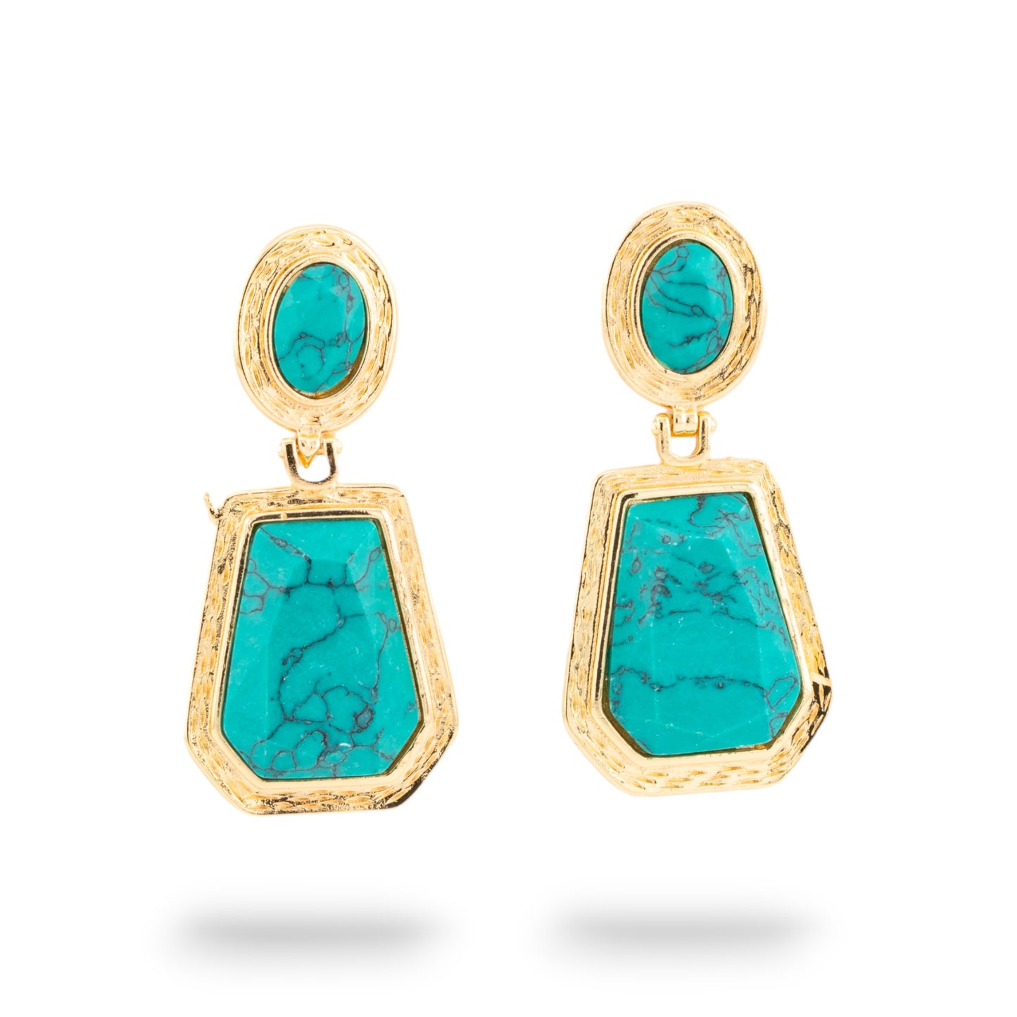 Bronze Monachella Earrings With CZ Crystal Cabochon Gold Turquoise Paste