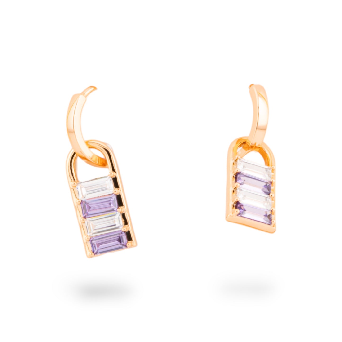 Bronze CZ Crystal Cabochon Earrings Rectangular Gold Plated