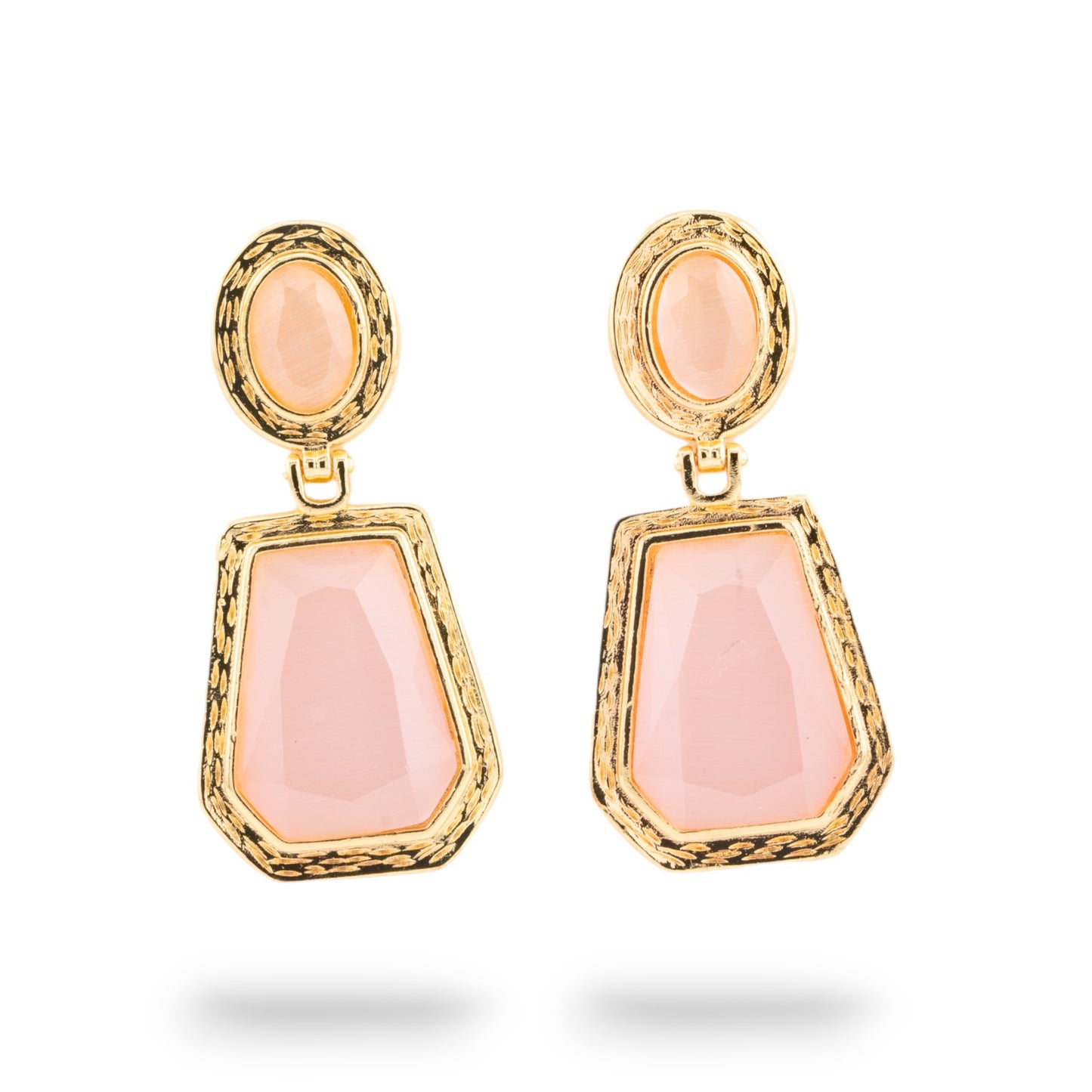 Rose Gold CZ Crystal Cabochon Bronze Dangle Earrings