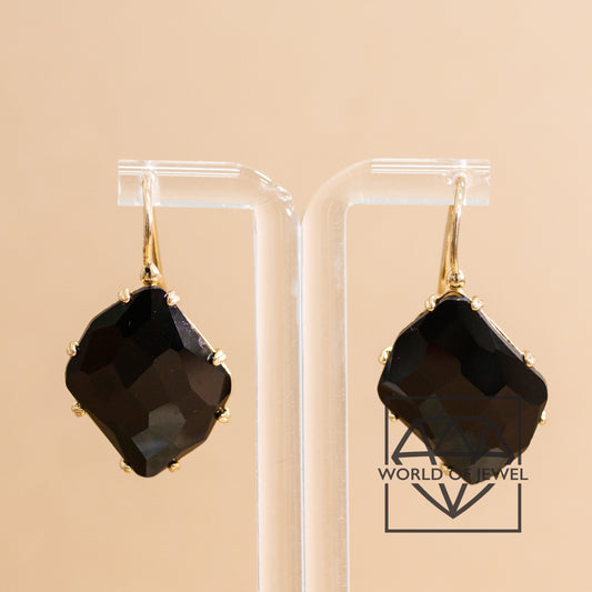 Bronze Monachella Earrings With 21x39mm Cat's Eye Cabochon Black Gold