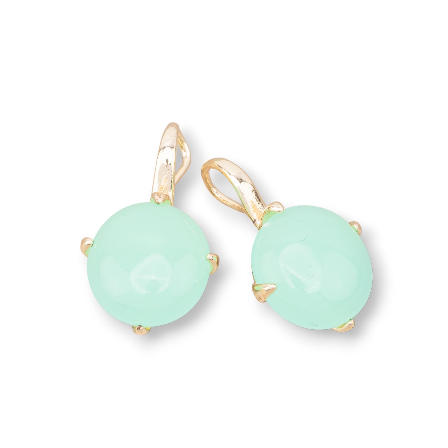 Bronze Monachella Earrings With Round Cabochon Set 16x28mm Gold Aqua Green