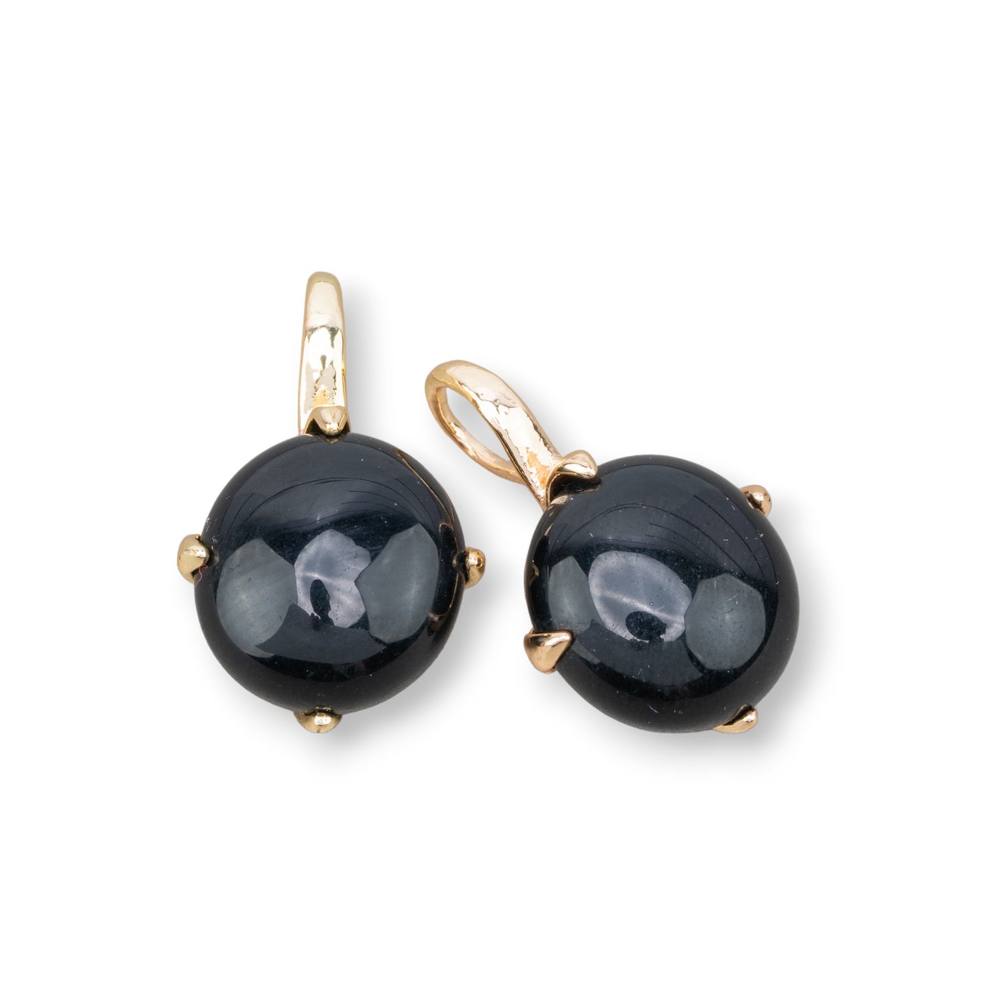 Bronze Monachella Earrings With Round Cabochon Set 16x28mm Gold Black