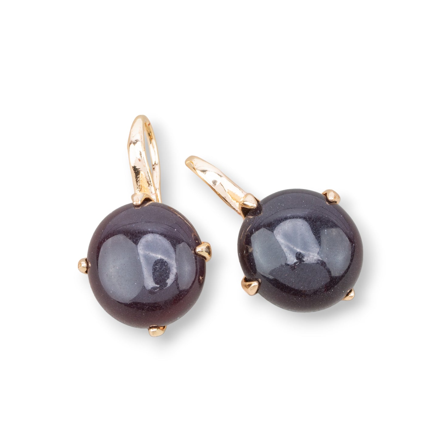 Bronze Monachella Earrings With Round Cabochon Set 16x28mm Gold Purple