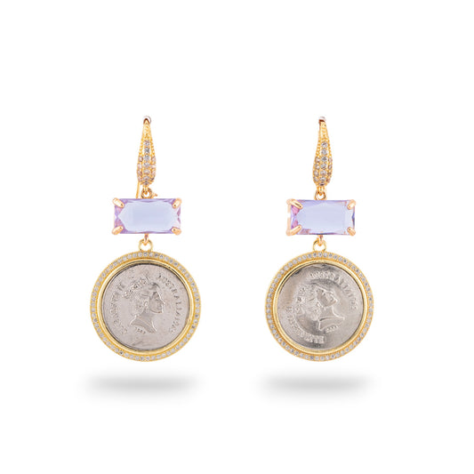 Bronze Monachella Earrings with CZ Crystals and Lavender Zircon Pendant – Unique Elegance and Style