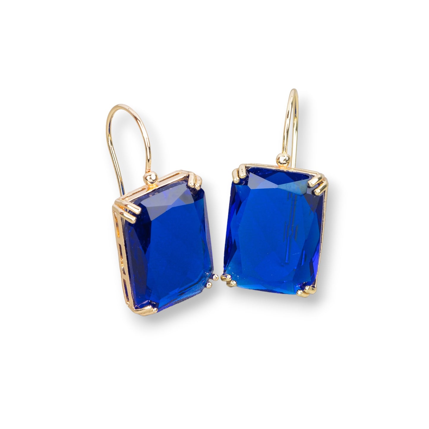 Bronze Earring with Crystals Rectangle Set 15x33mm Gold Blue