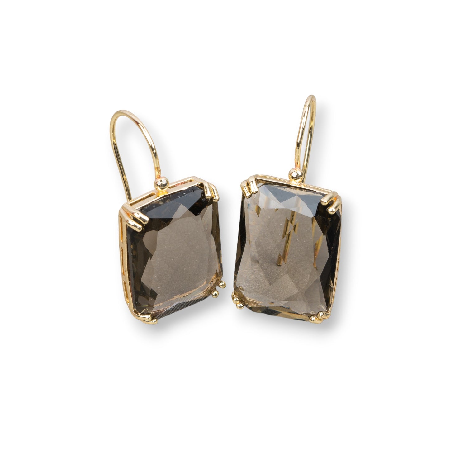 Bronze Earring with Crystals Rectangle Set 15x33mm Gold Smoke