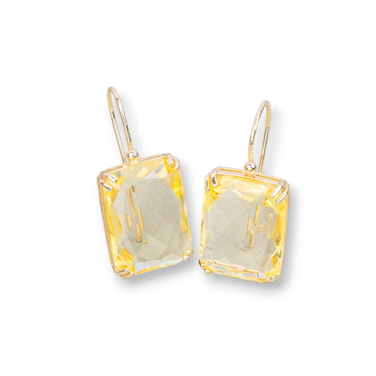 Bronze Earring with Crystals Rectangle Set 15x33mm Gold Yellow Topaz