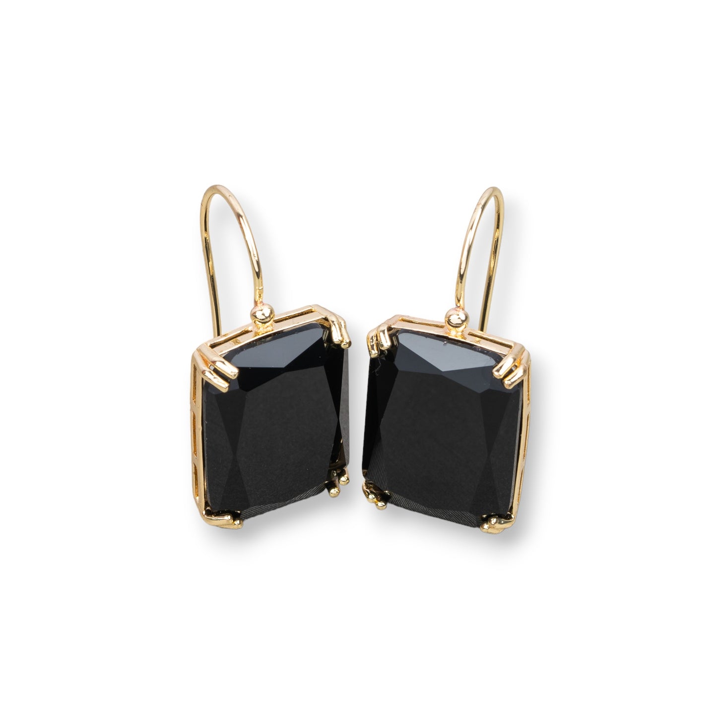 Bronze Earring with Crystals Rectangle Set 15x33mm Gold Jet Black