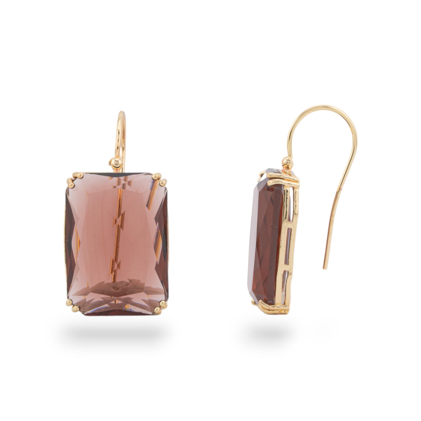 Bronze Earring with Crystals Rectangle Set 18x38mm Gold Plated Gold Plated Burgundy