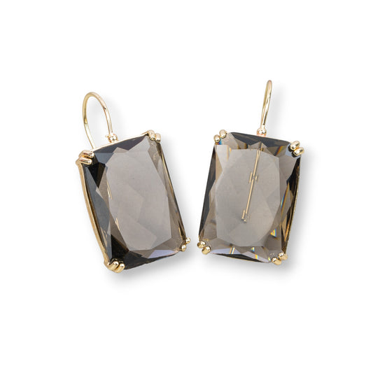 Bronze Earring with Crystals Rectangle Set 18x38mm Gold Smoke