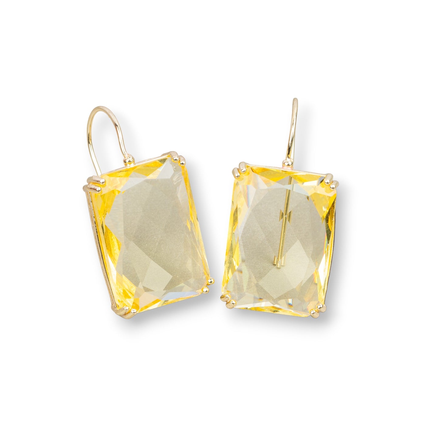 Bronze Earring with Crystals Rectangle Set 18x38mm Gold Yellow Topaz