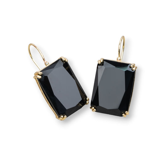 Bronze Earring with Crystals Rectangle Set 18x38mm Gold Jet Black