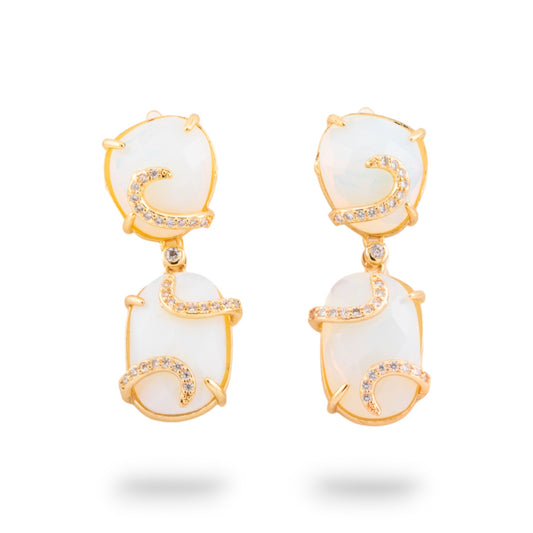 Bronze Monachella Earrings with Cat's Eye and Zirconia - Golden Elegance