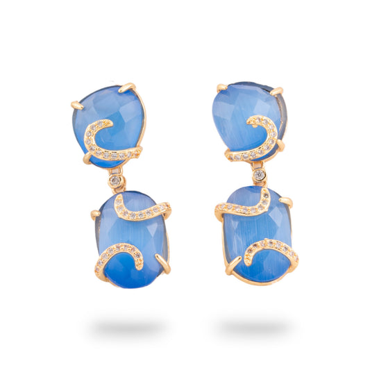 Bronze Monachella Earrings with Cat's Eye and Zirconia - Light Blue Elegance