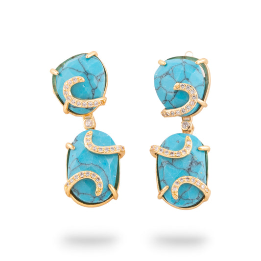 Bronze Monachella Earrings with Cat's Eye and Zirconia - Golden Elegance