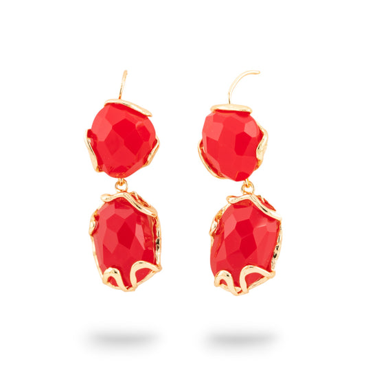 Bronze Monachella Earrings with Cat's Eye: Golden Elegance and Red Passion