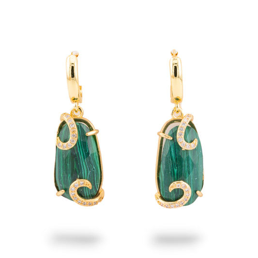 Bronze Monachella Earrings with Cat's Eye and Zircons - Natural Elegance