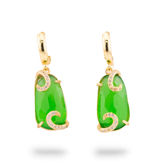 Bronze Monachella Earrings with Cat's Eye and Zirconia - Light Green Elegance